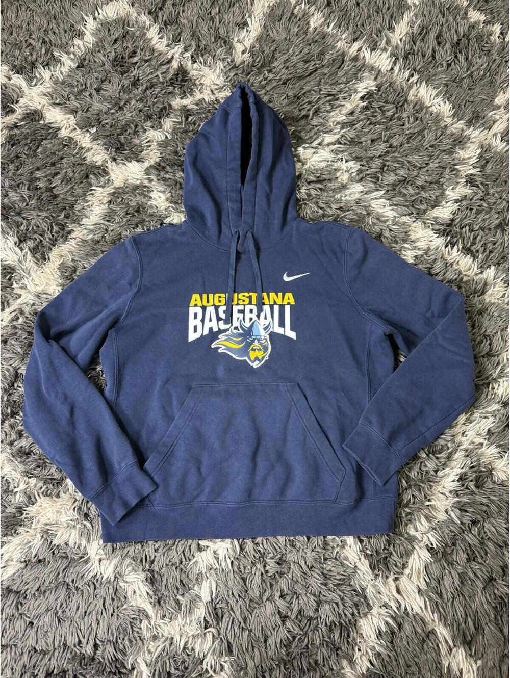 Nike Augustana College Baseball Vikings Hoodie Sweatshirt Navy Blue Gold Men's L